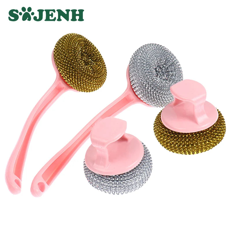 Stainless Steel Wire Ball Brush Long Handle | Kitchen Scrubber Kitchen Cleaning Brush Axl