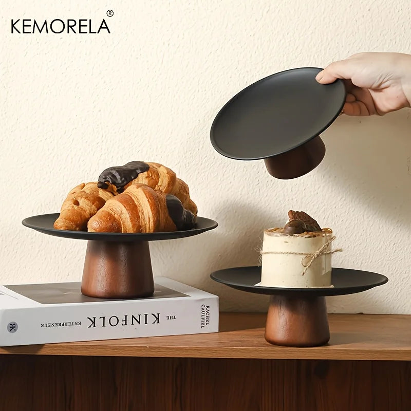 KEMORELA Acacia Wood Cake Stand – Footed Dessert Display Tray Wooden Cake Stand Axl