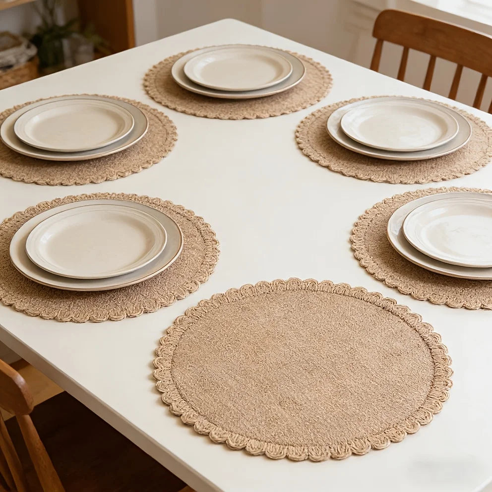 Bohemian Round Linen Placemats Set 6 or 10 Pcs | Table Mats Linen Placemats Set Axl