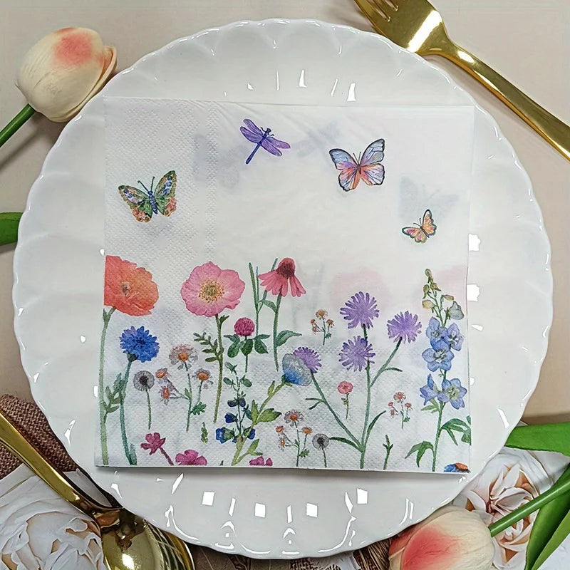 40PCS Watercolor Floral & Butterfly 3-Ply Disposable Paper Napkins Disposable Paper Napkins Axl