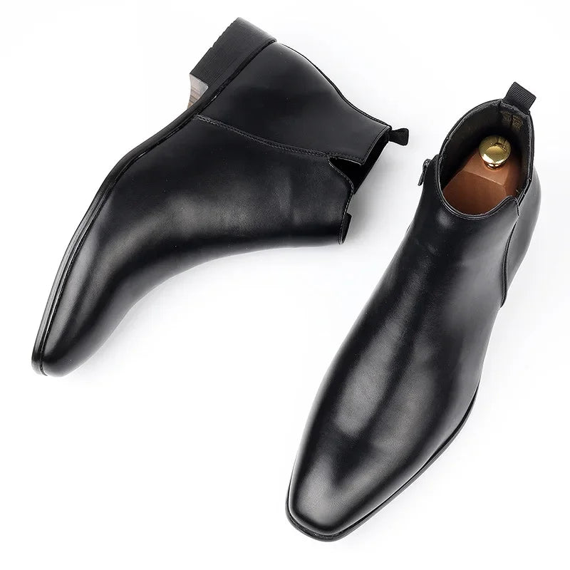 Men's Chelsea Boots – Zipper Chunky Heel PU Leather Ankle Boot Men's Chelsea Boots Axl
