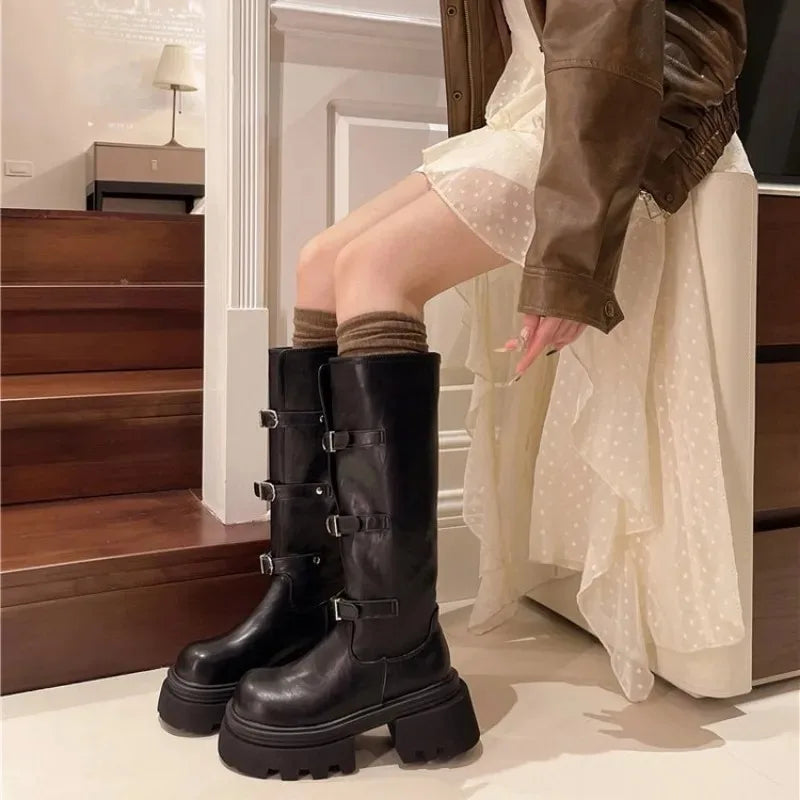 Women's Knee-High Knight Boots | British Style Thick Sole Knee-High Boots Axl