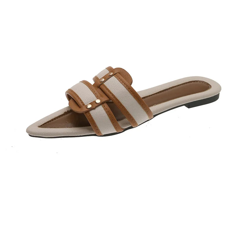 Retro Pointed Flat Sandals for Women – Belt Buckle Summer Slippers Women's Flat Sandals Axl Brown 42