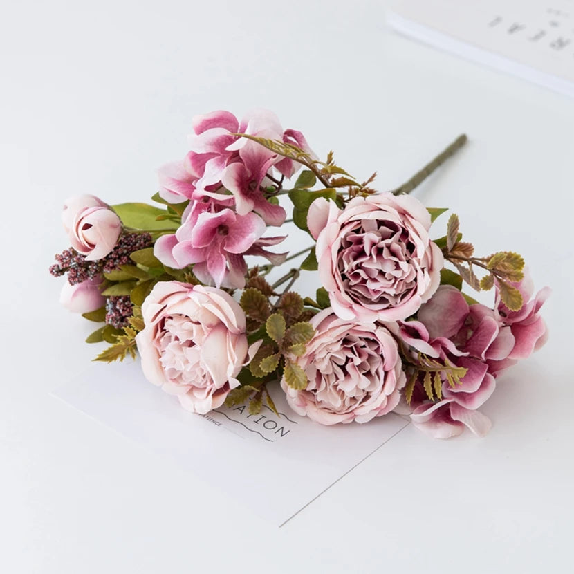 Silk Hydrangea Peony Artificial Flower Bouquet | Wedding & Home Artificial Flower Bouquet Axl color 7 3 pcs