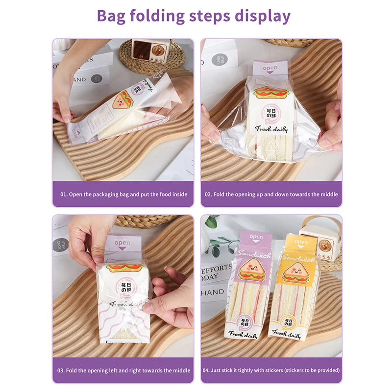 100 Pcs Disposable Triangle Sandwich Bags – Clear Food Wrap Food Packaging Bags Axl