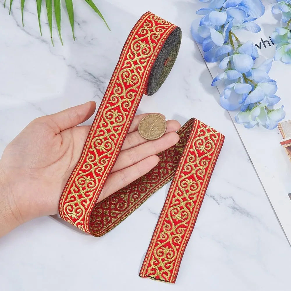 Ethnic Floral Jacquard Ribbon 33mm | 7M Polyester Sewing Trim Decorative Sewing Ribbon Axl