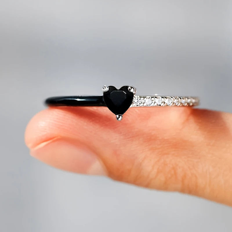 Huitan Two-Tone Black Heart CZ Ring | Y2K Women's Jewelry Fashion Ring Axl T1162 6