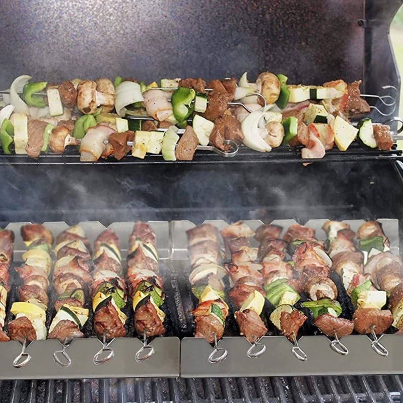 2-Pack Stainless Steel Kebab Rack & Skewer Holder for BBQ BBQ Skewer Rack Axl