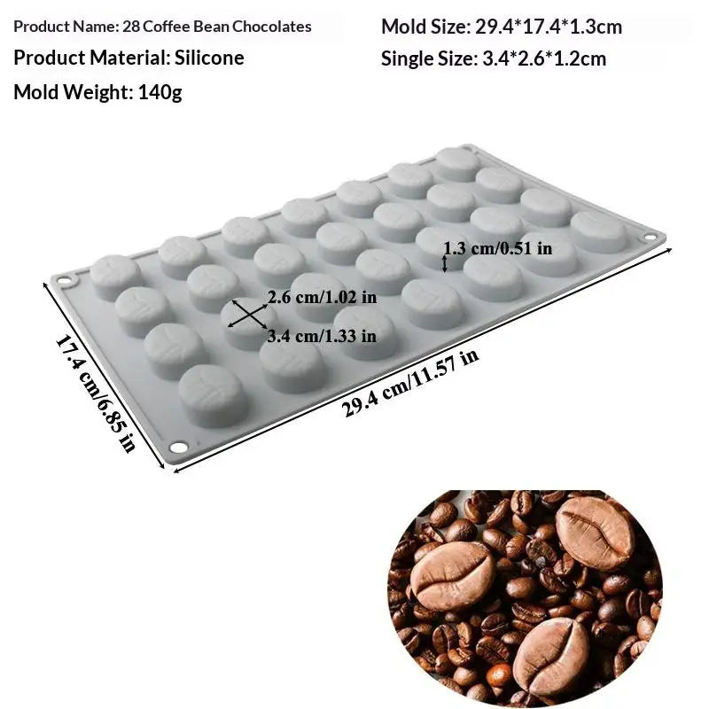 Coffee Bean Silicone Mold – 6 & 28 Cavity Mousse Cake Baking Silicone Baking Mold Axl 28Cavity