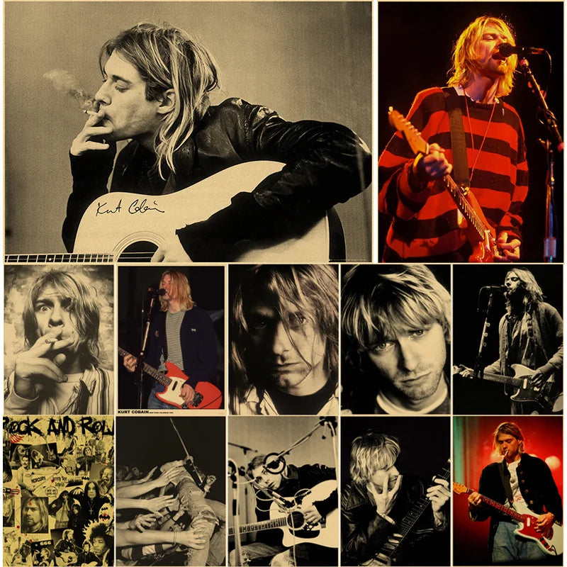 Kurt Cobain Retro Kraft Paper Poster | Vintage Music Wall Art Vintage Wall Poster Axl