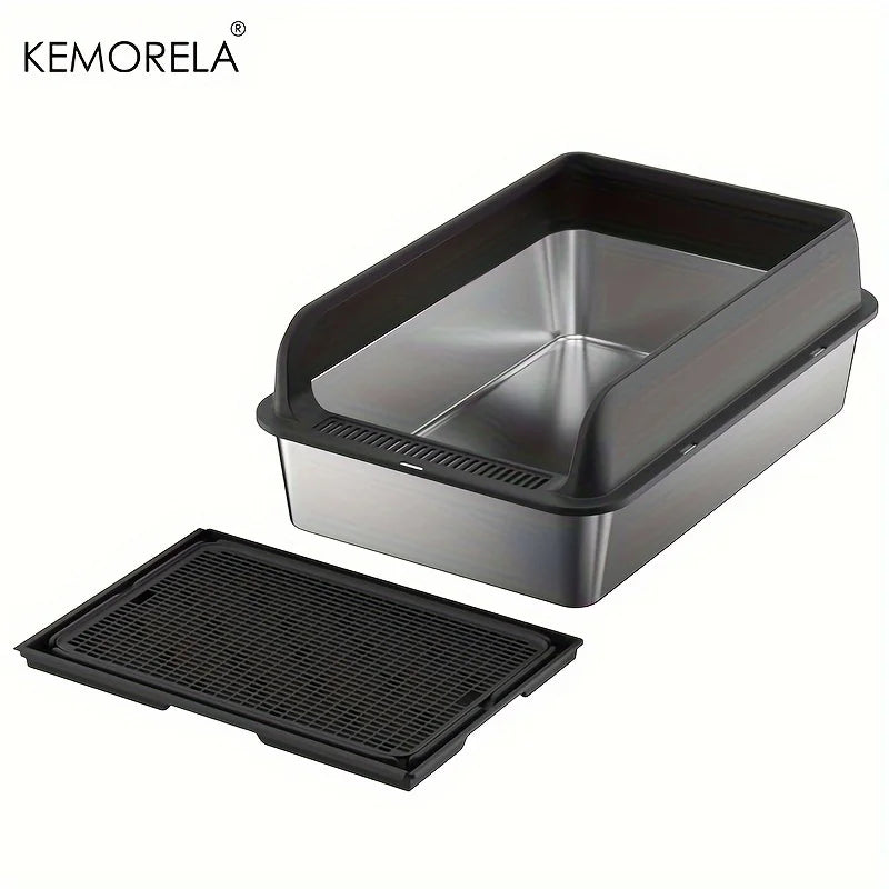 KEMORELA XL Stainless Steel Cat Litter Box with Lid | Enclosed Cat Litter Box Axl