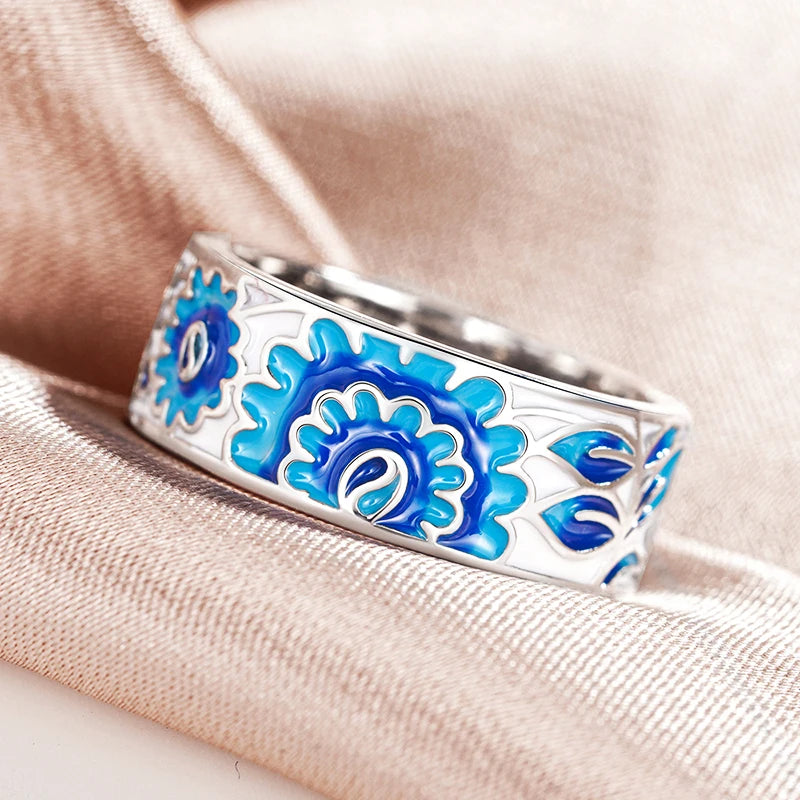 Huitan Blue Flower Ring for Women – Elegant Fashion Jewelry Fashion Ring Axl