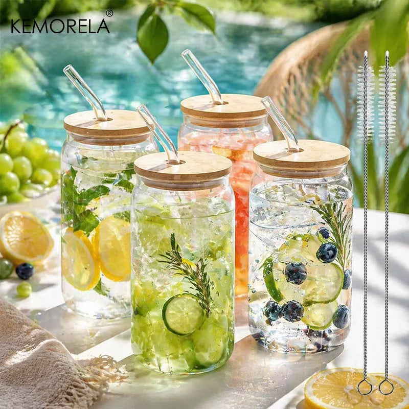 Beer Can Glass Tumbler Set 400ml – Bamboo Lid & Straw Brush Glass Tumbler Set Axl