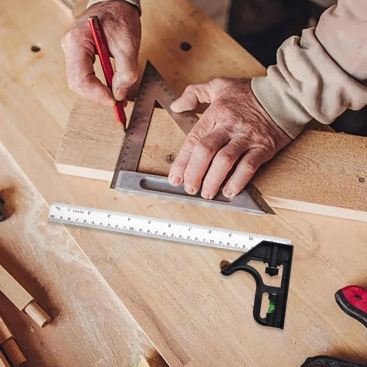 Stainless Steel Combination Square – 45° & 90° Woodworking Ruler Combination Square Ruler Axl