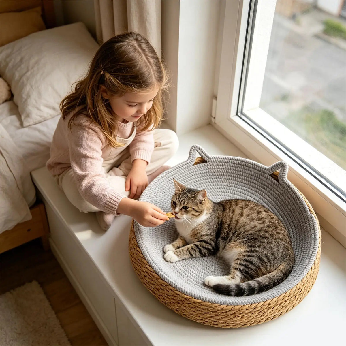 Circle Cat Scratcher Woven Nest Bed | Cotton Rope Kitten Ear Cat Scratcher Bed Axl