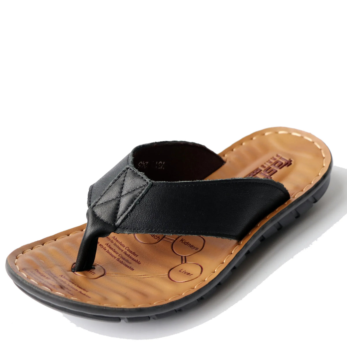 YBQJOO Men's Leather Flip Flops – Non-Slip Beach Sandals Men's Flip Flops Axl Black 39