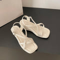 Women's Platform Wedge Sandals – Cross & Ankle Strap Summer Platform Wedge Sandals Axl Beige 38