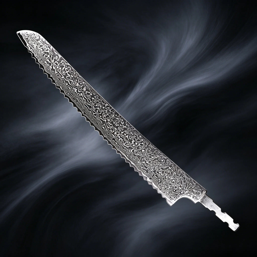 Damascus Steel Bread Knife Blank Blade – DIY Hand Forged Knife Blank Blade Axl Bread Blade