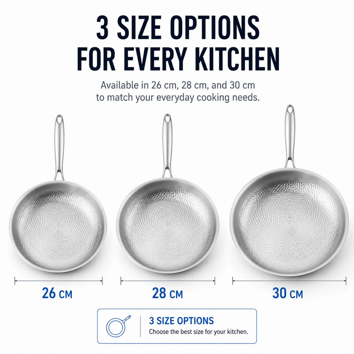 Hammered 3-Ply Stainless Steel Skillet – Uncoated Frying Pan 28cm Stainless Steel Skillet Axl