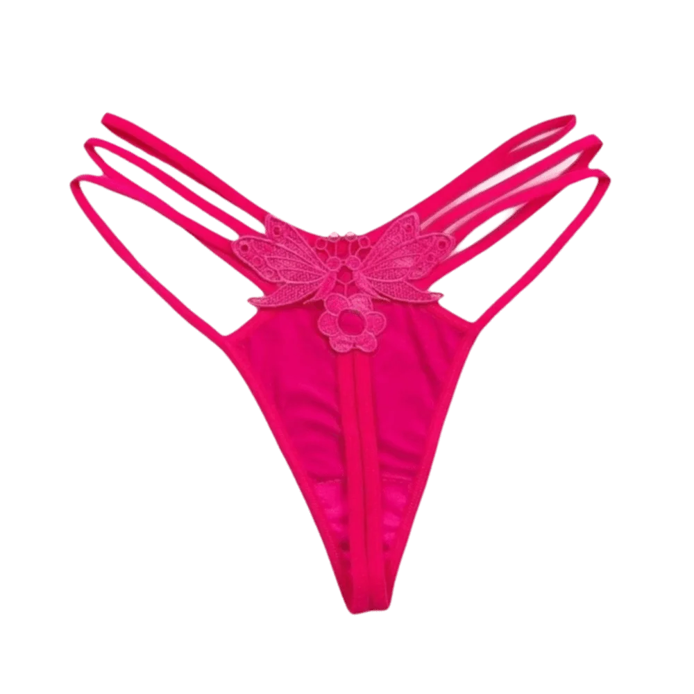 Women's Lace Butterfly Thong – Low Rise Nylon T-Back Panties Thong Panties Axl Rose Red One Size 1pc