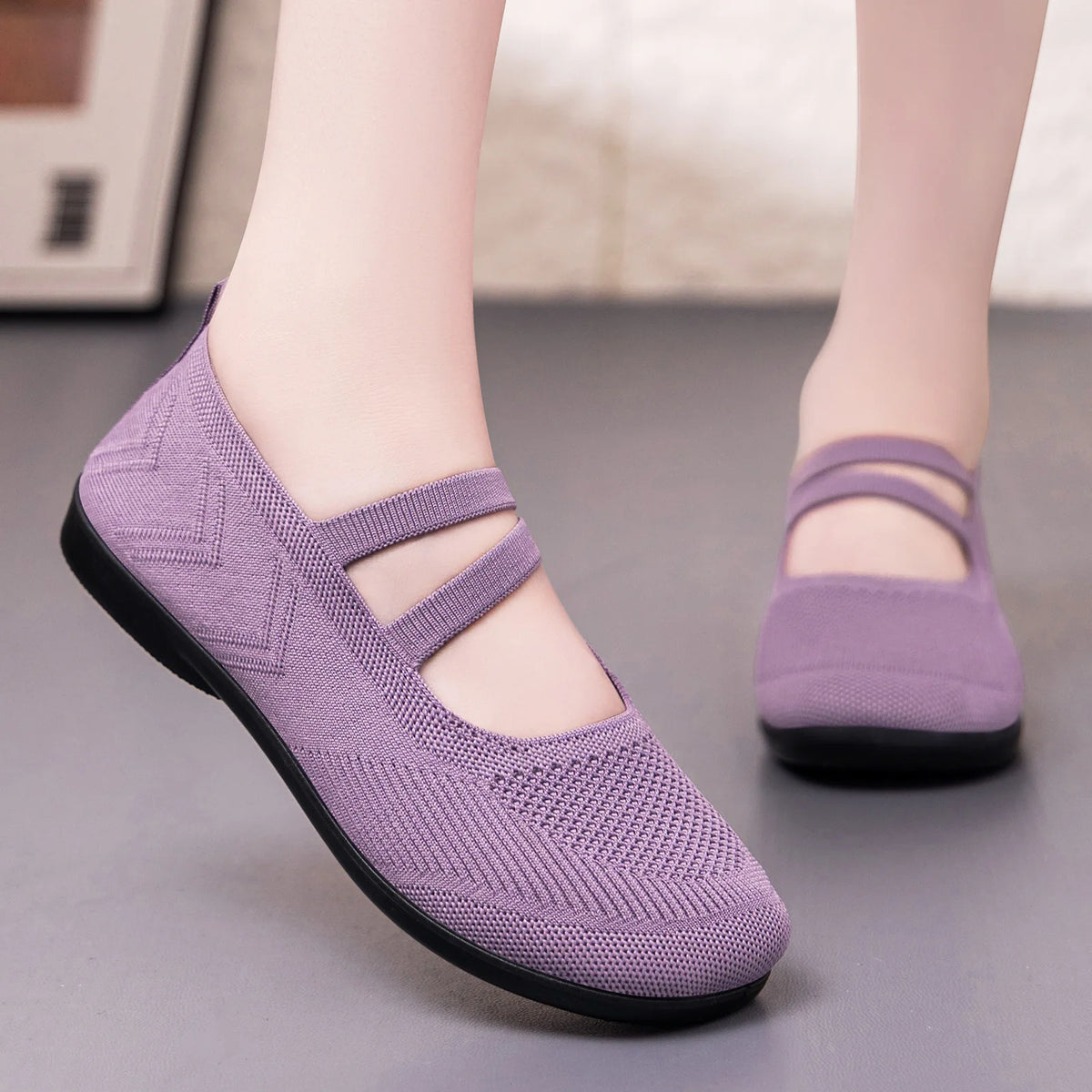 Women's Knit Mary Jane Flats – Breathable Slip-On Shoes Women's Flat Shoes Axl