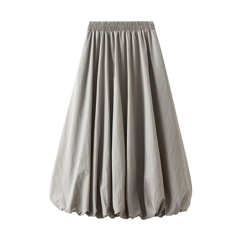 Women's Floral Midi Skirt – High Waist Lantern Style One Size Floral Midi Skirt Axl Gray One Size