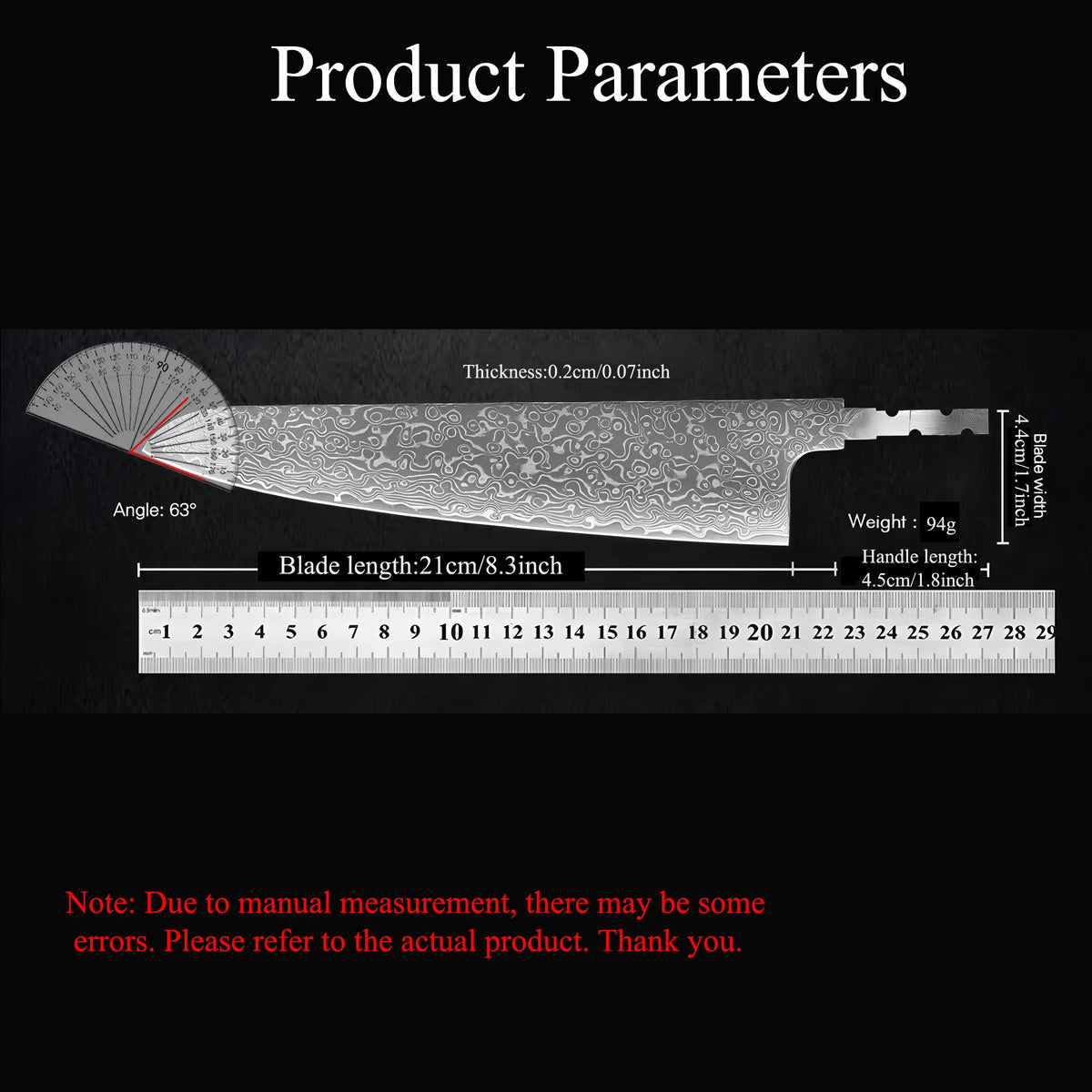 67-Layer Damascus Steel Chef Knife Blank Blade | DIY Knife Making Damascus Knife Blank Axl