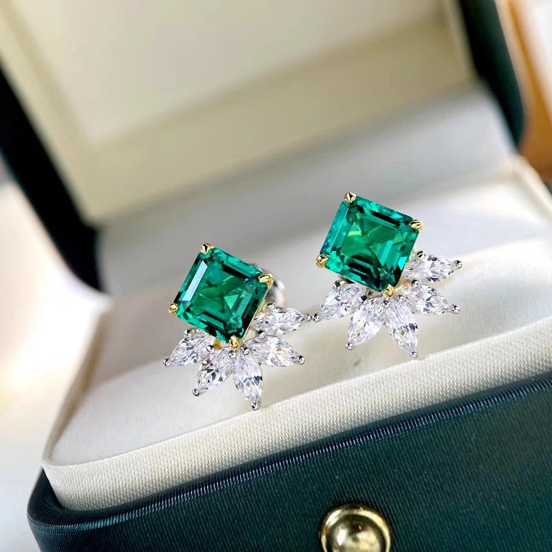 Huitan Square Green Cubic Zirconia Stud Earrings for Women Stud Earrings Axl