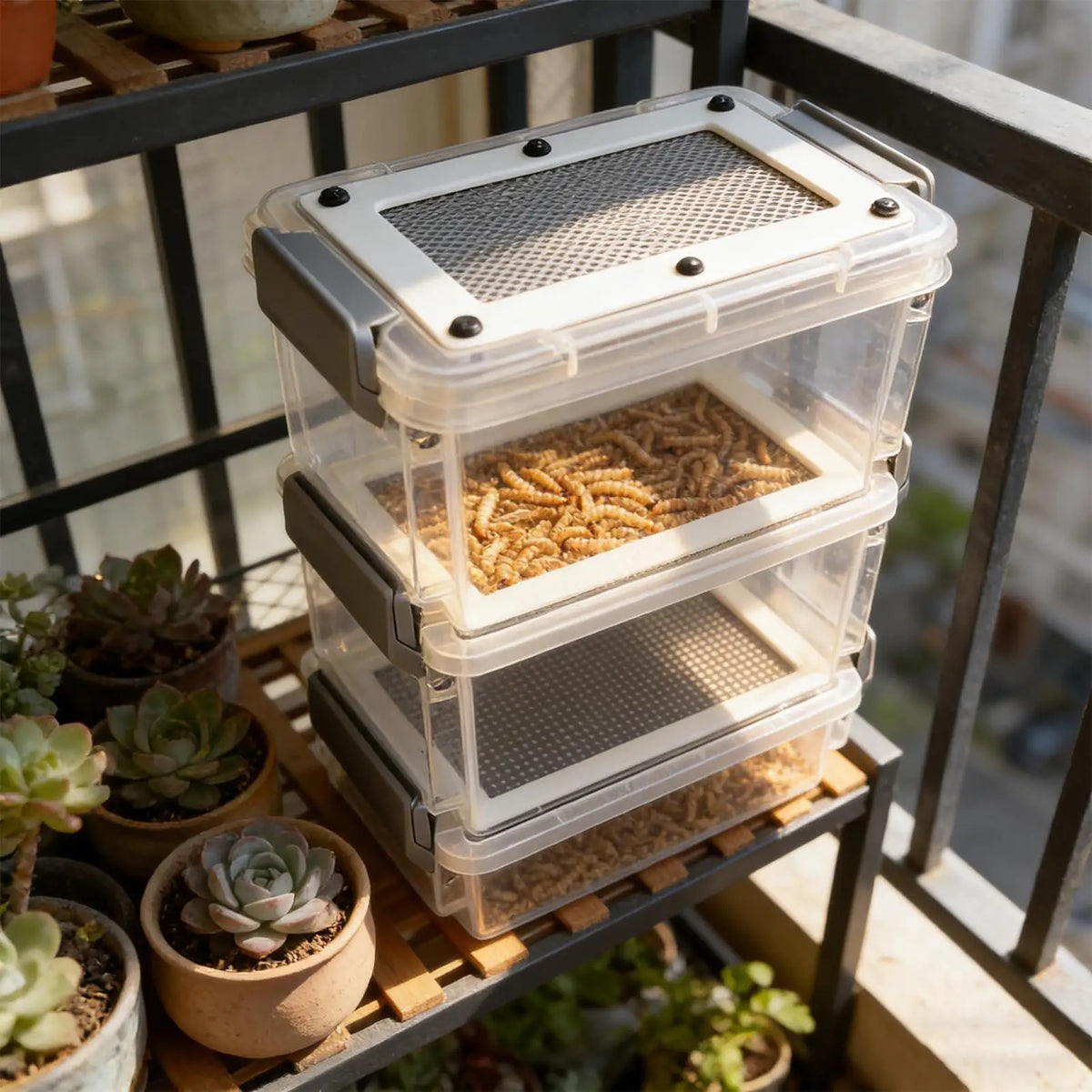3-Layer Mealworm Breeding Kit – Transparent PE Feeder Bin Insect Breeding Kit Axl