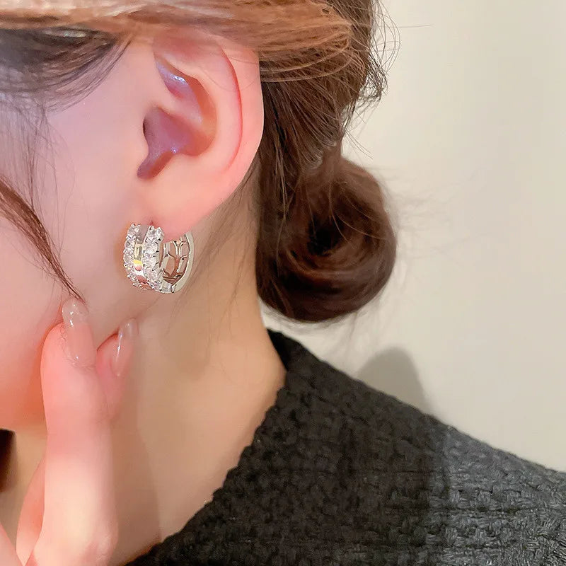 Huitan Silver Hoop Earrings with Cubic Zirconia | Women's Fashion Hoop Earrings Axl