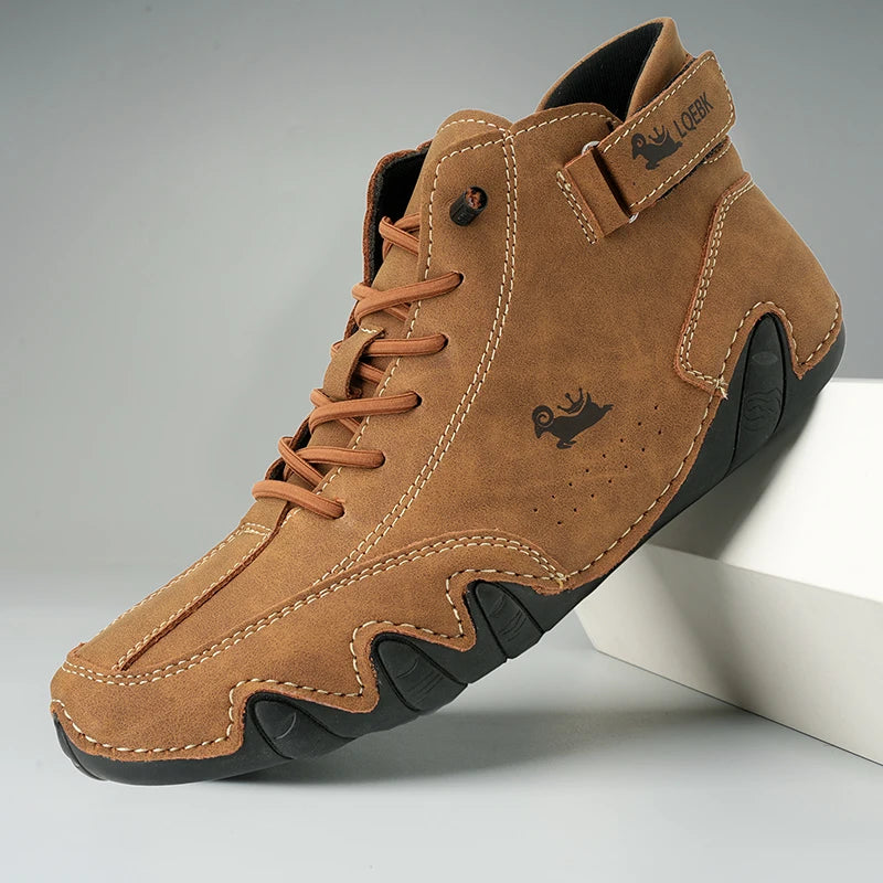 AZGB Unisex Leather Casual Sneakers – Cushioned Walking Shoes Casual Leather Sneakers Axl High top brown 45