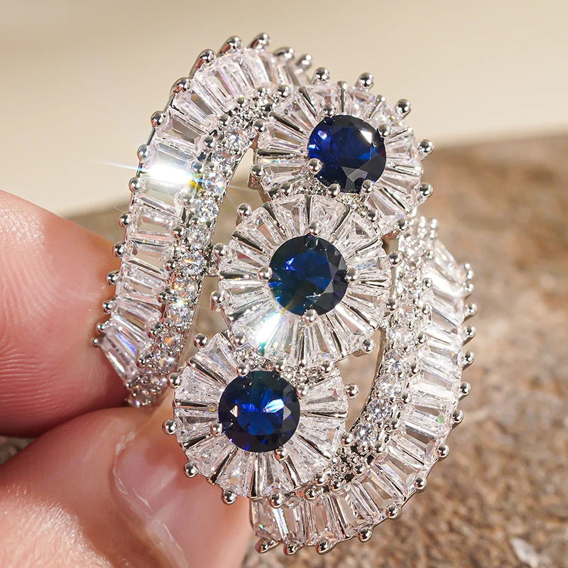 Huitan Blue White Cubic Zirconia Women's Wedding Band Ring CZ Wedding Ring Axl