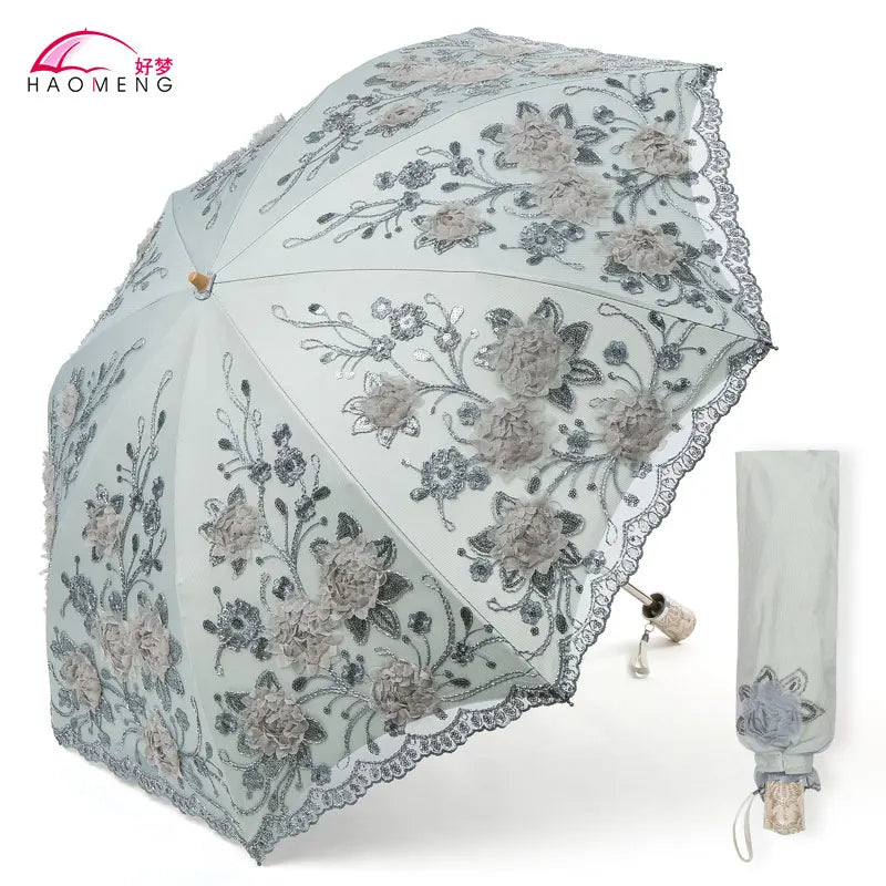 Women's Lace Embroidery Folding Parasol – UV & Rain Umbrella Folding Parasol Axl Style 5 Aluminum 8K