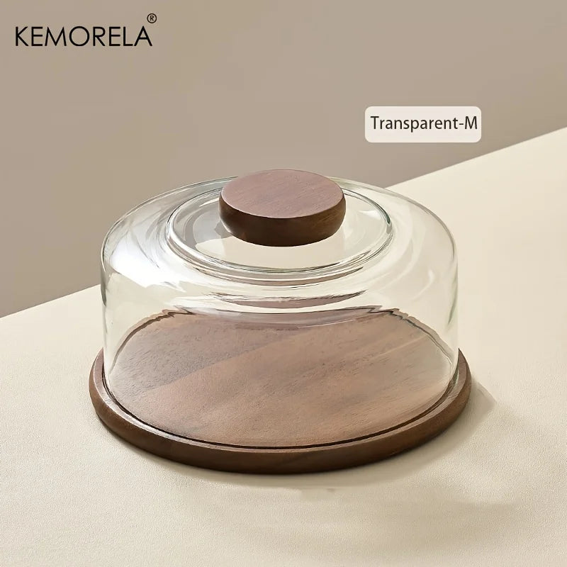 Round Wooden Cake Stand with Glass Dome Lid | KEMORELA Cake Stand Axl M