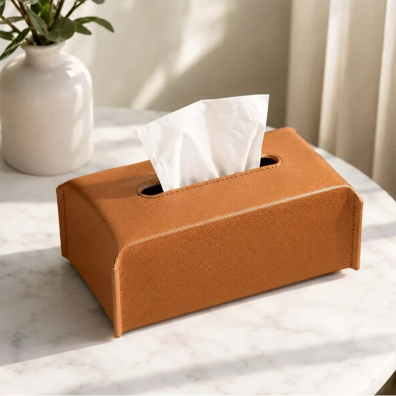 Luxury Leather Tissue Box Cover | Elegant Rectangular Table Decor Tissue Box Cover Axl