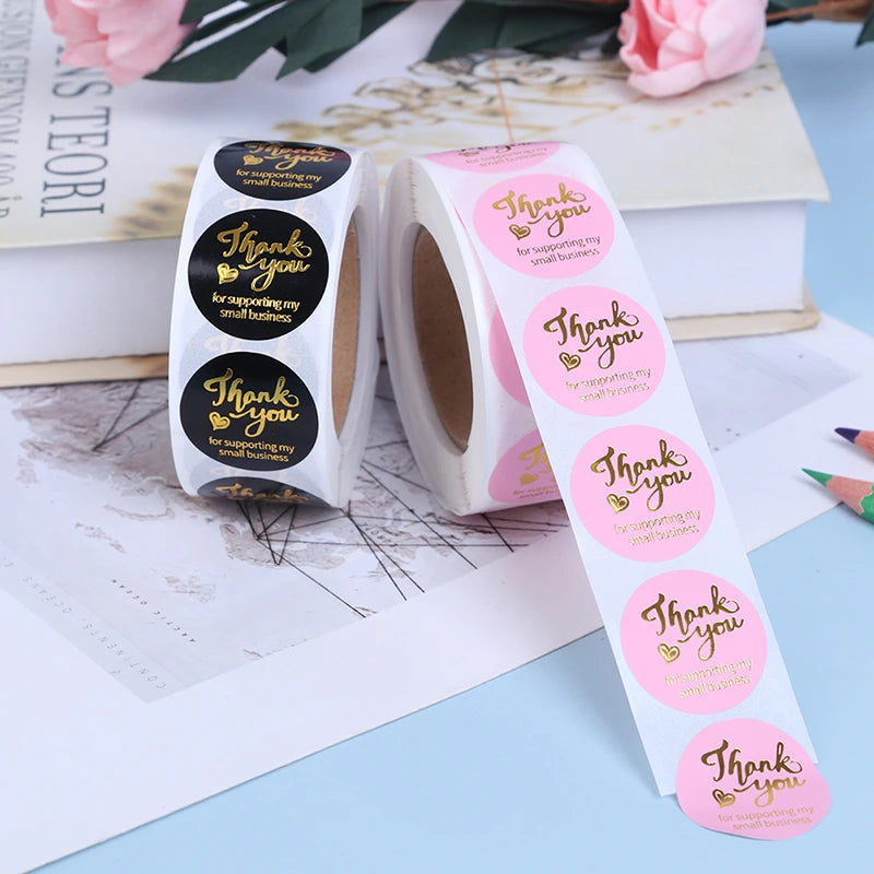 500 Round Thank You Stickers – Hot Stamp Pink & Black Labels Round Label Stickers Axl