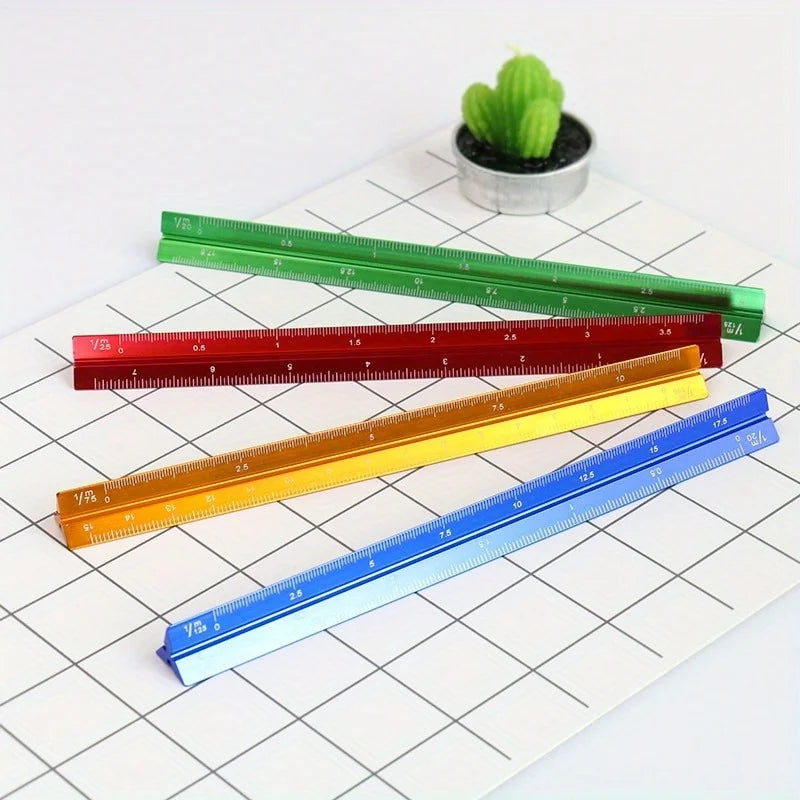 2-Pack 15cm Aluminum Triangular Scale Ruler – Metal Drafting Set Triangular Scale Ruler Axl