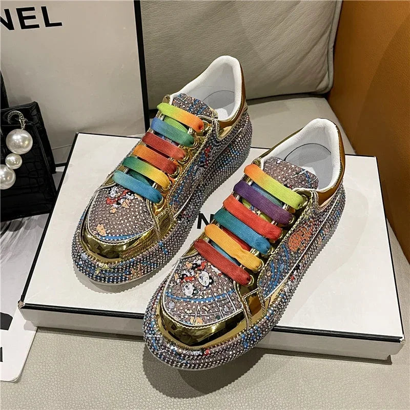 YEAE Rhinestone Platform Loafers – Women's Shiny Sneakers Platform Loafer Sneakers Axl