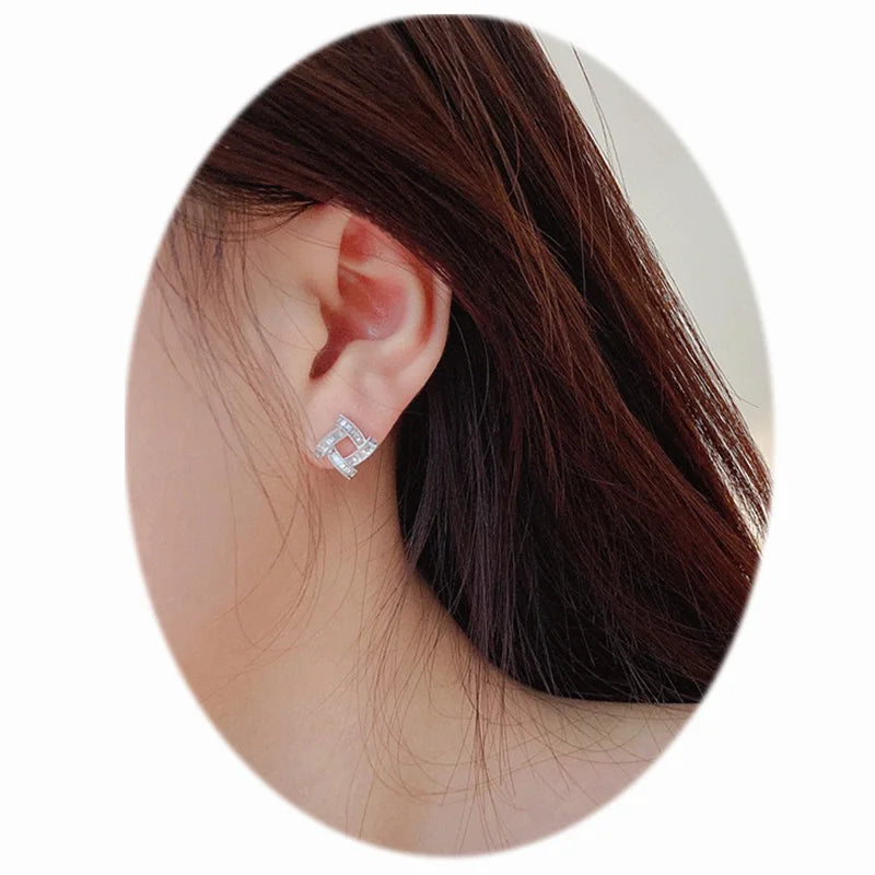 Huitan Square CZ Stud Earrings – Iced Out Crystal Geometric CZ Stud Earrings Axl