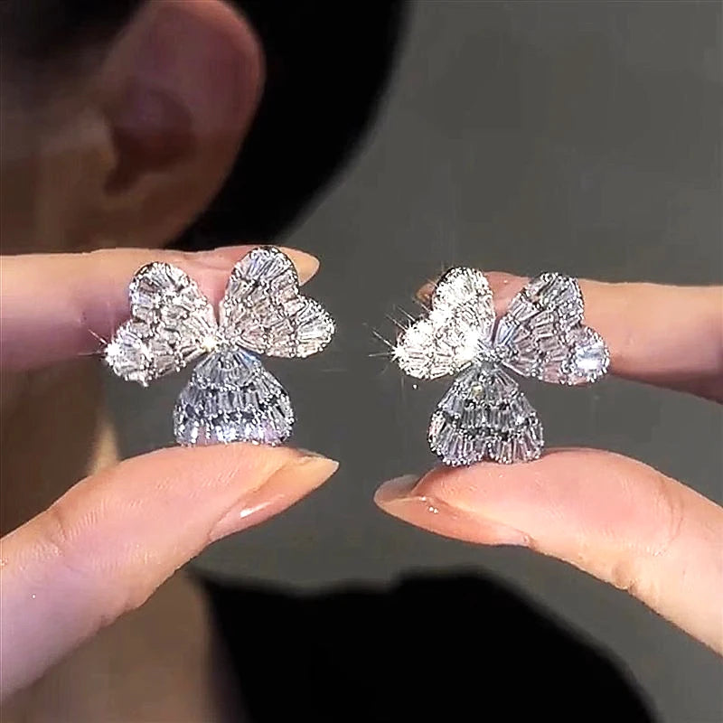 Huitan Triple Heart Stud Earrings – CZ Fashion Jewelry for Women Stud Earrings Axl