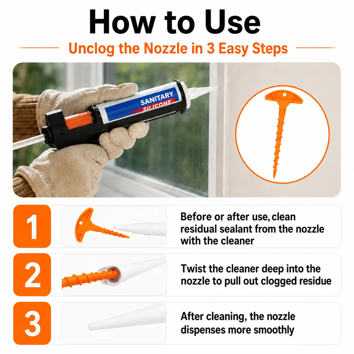 Sealant Nozzle Cleaner & Anti-Dry Caulk Cap Set | DIY Tool Caulking Tool Set Axl