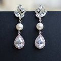 Huitan Bridal Drop Earrings – Imitation Pearl & Cubic Zirconia Drop Earrings Axl E3072