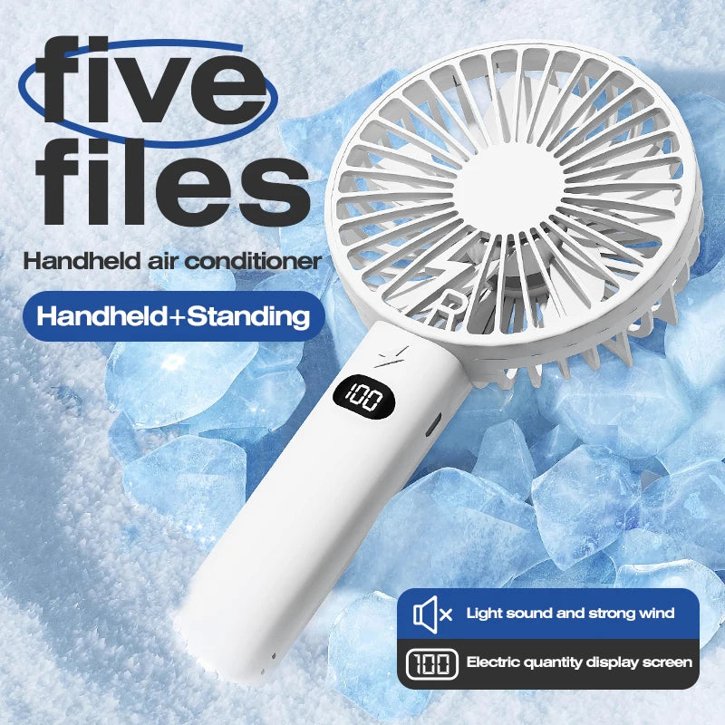 Portable Handheld Fan – 5-Speed LCD, Phone Holder & Powerbank Portable Personal Fan Axl
