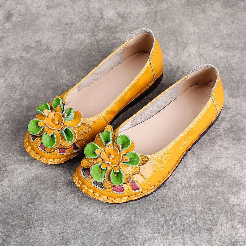 Lorilury Women's Handmade Floral Cowhide Leather Loafers Leather Flat Loafers Axl