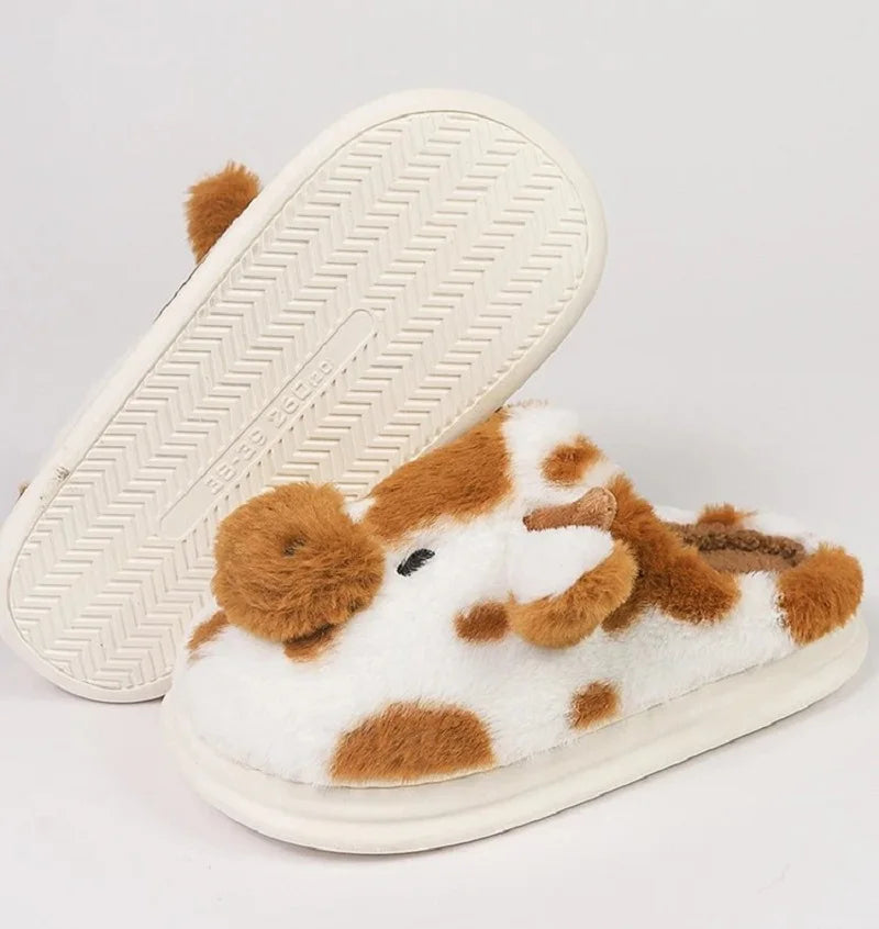 Fluffy Cow Animal Slippers – Unisex Plush Home Shoes Plush Animal Slippers Axl