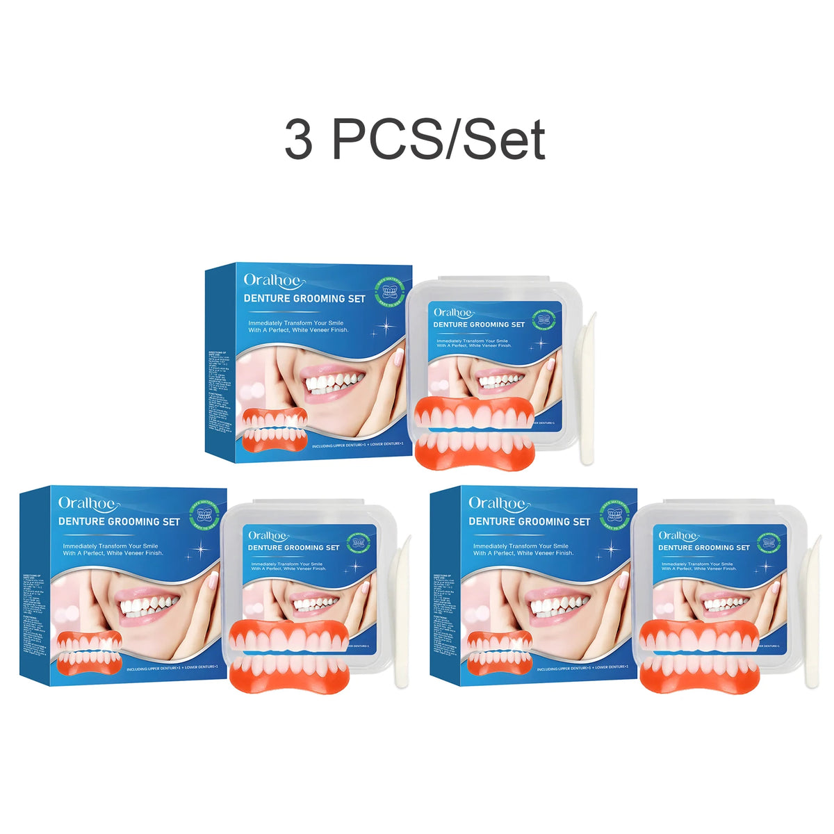 Snap-On Veneer Denture Set – Covers Tooth Gaps, Natural Look Snap-On Dental Veneers Axl 3 PCS