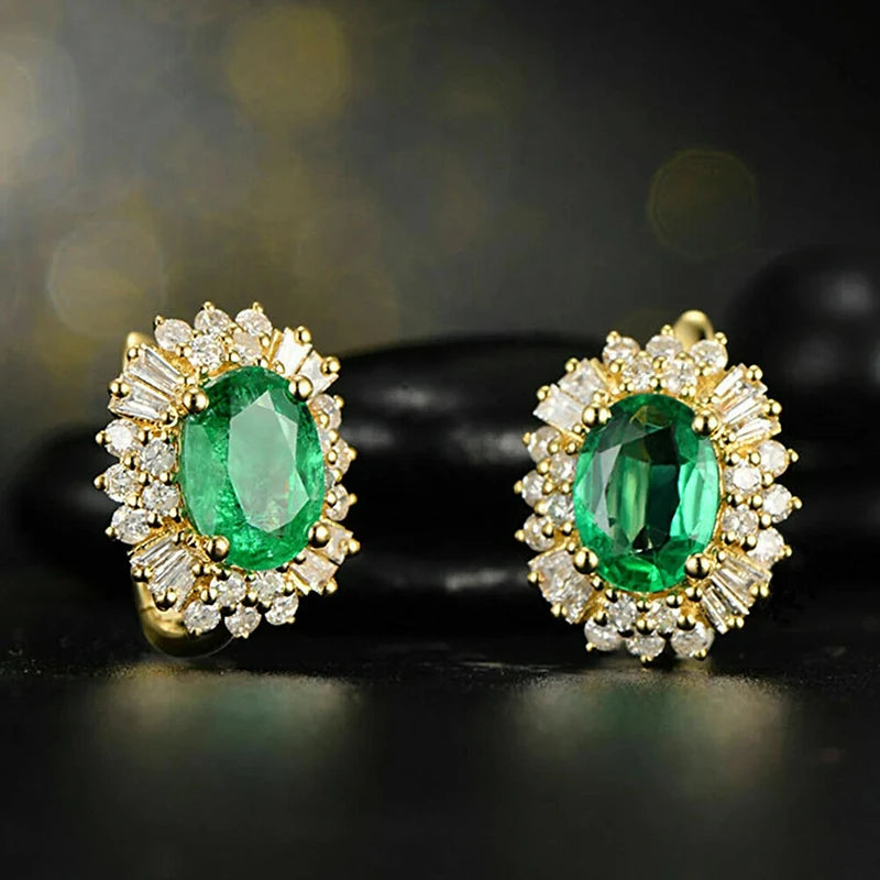 Huitan Gold Hoop Earrings – Green & White Cubic Zirconia Hoop Earrings Axl
