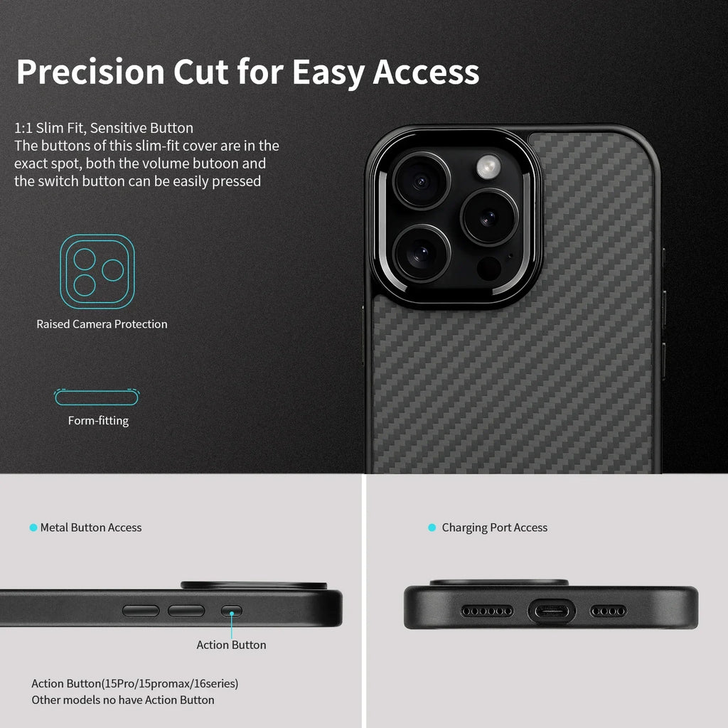 Carbon Fiber Armor iPhone Case – Metal Frame, Wireless Charging Phone Armor Case Axl