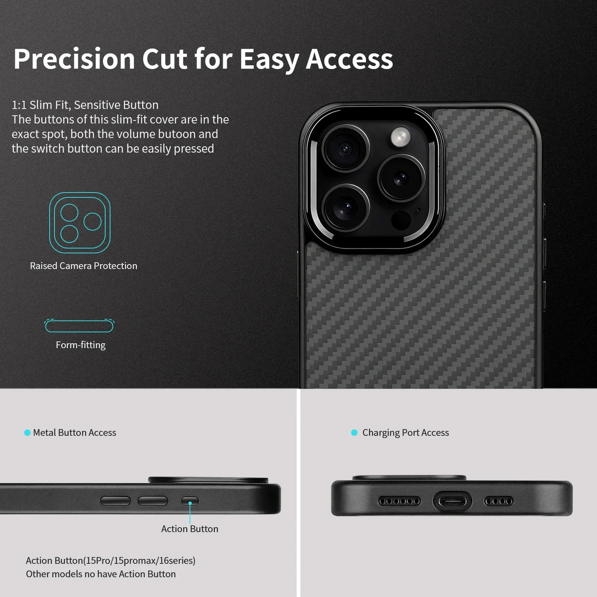 Carbon Fiber Armor iPhone Case – Metal Frame, Wireless Charging Phone Armor Case Axl