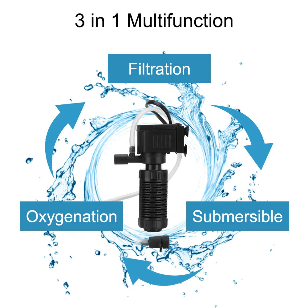 3-in-1 Mini Submersible Aquarium Filter with Oxygenation Aquarium Filter Axl